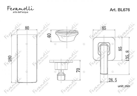 Смеситель для раковины встраиваемый Feramolli BL676, черный схема 2 Смеситель для раковины встраиваемый Feramolli BL676, черный схема 2