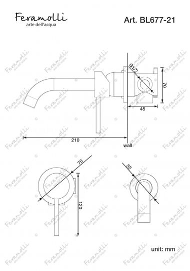 Смеситель для раковины встраиваемый Feramolli BL677-21 (210мм.), черный схема 2