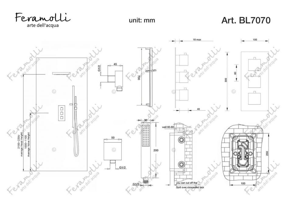 Душевая система с термостатом Feramolli BL7070, черный ФОТО