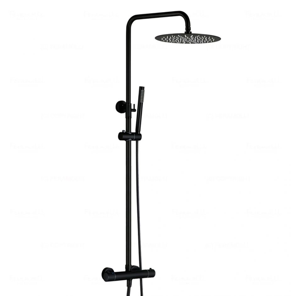 Изображение Черная душевая система с термостатом Feramolli BL7157-10, черный