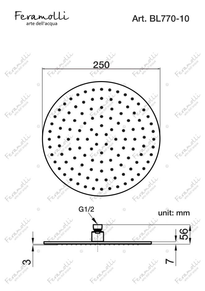 Верхний душ Feramolli BL770-10 (250мм.), черный ФОТО