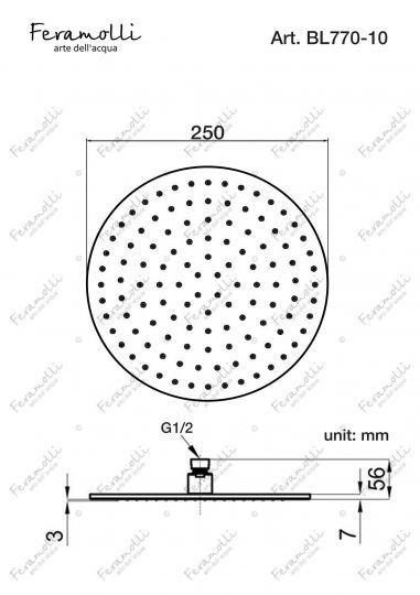 Верхний душ Feramolli BL770-10 (250мм.), черный схема 2
