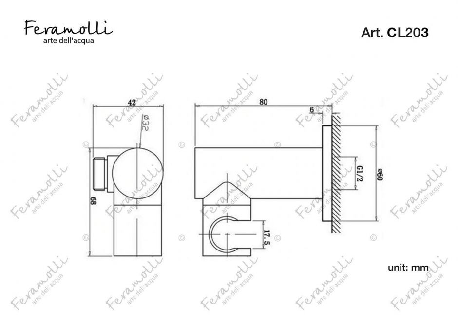 Подключение для шланга с держателем Feramolli CL203, хром ФОТО