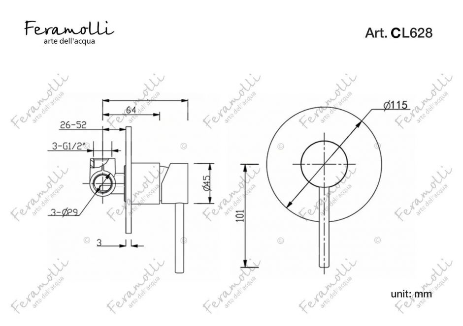 Смеситель однорычажный скрытого монтажа Feramolli CL628, хром ФОТО