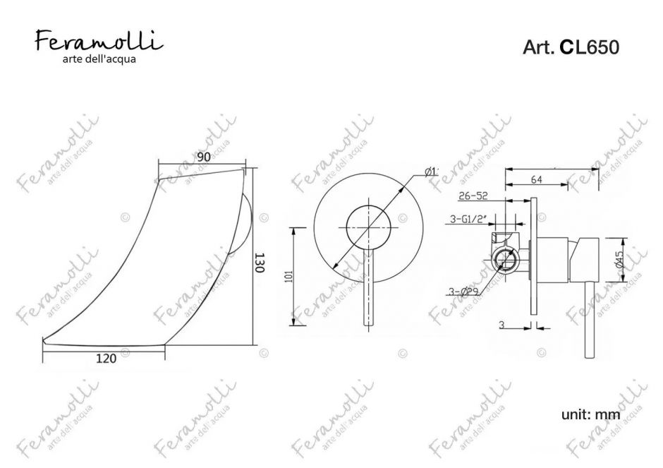 Смеситель для раковины встраиваемый Feramolli CL650, хром ФОТО