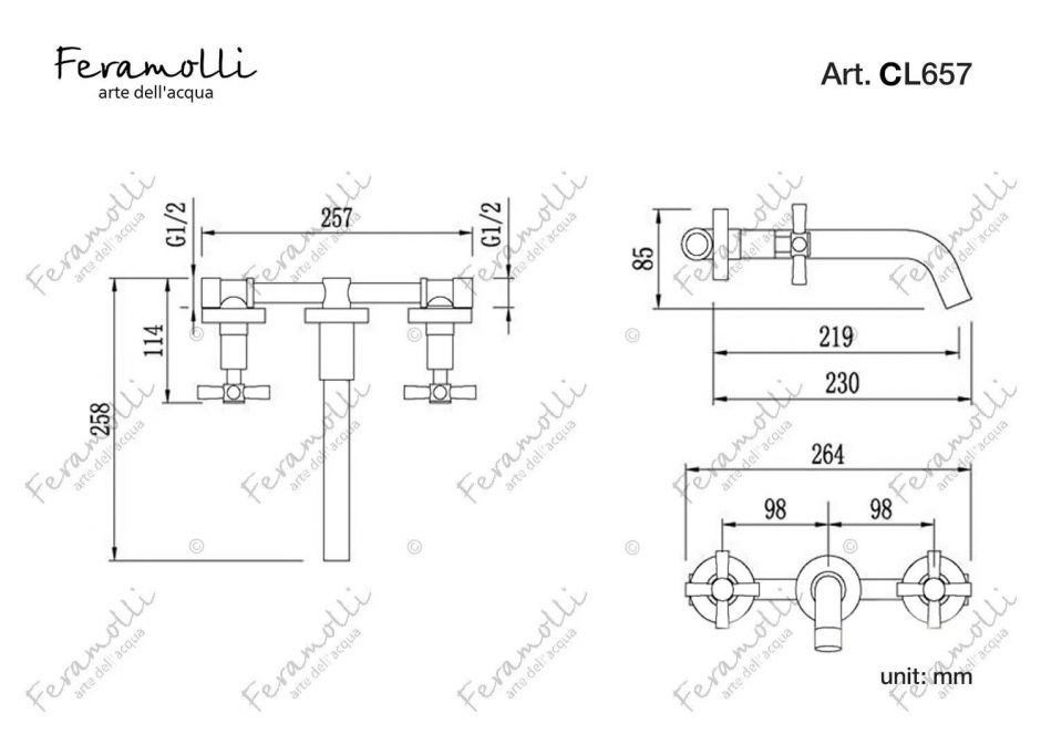 Смеситель для раковины встраиваемый Feramolli CL657, хром ФОТО