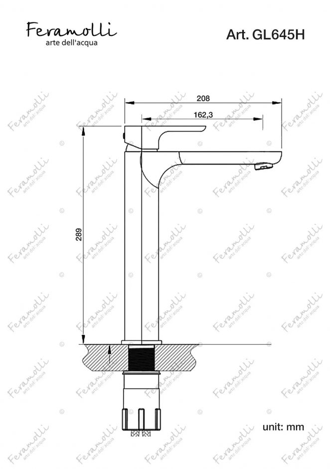 Смеситель для отдельностоящей раковины Feramolli GL645H, золото ФОТО