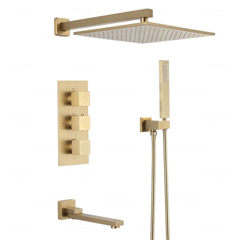 Изображение Душевая система с термостатом Feramolli GL7012-12, золото