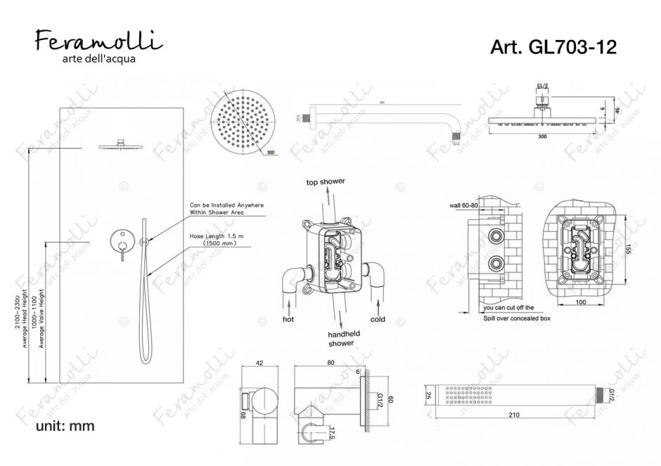 Душевая система Feramolli GL703-12 (30см.), золото ФОТО