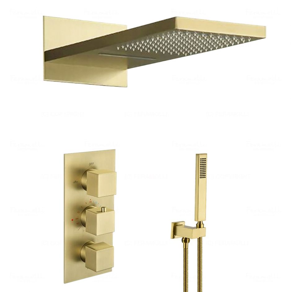 Изображение Душевая система с термостатом Feramolli GL7069, золото