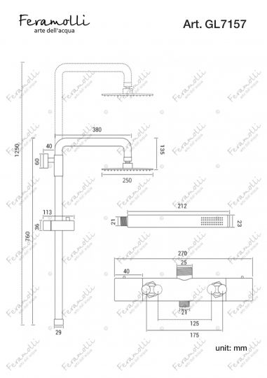 Душевая система с термостатом Feramolli GL7157-10, золото схема 2