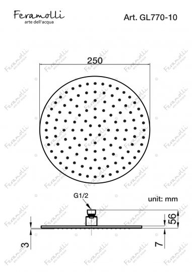 Верхний душ Feramolli GL770-10 (250мм.), золото схема 2