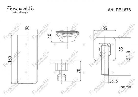 Смеситель для раковины встраиваемый Feramolli RBL676, черный/розовое золото схема 2