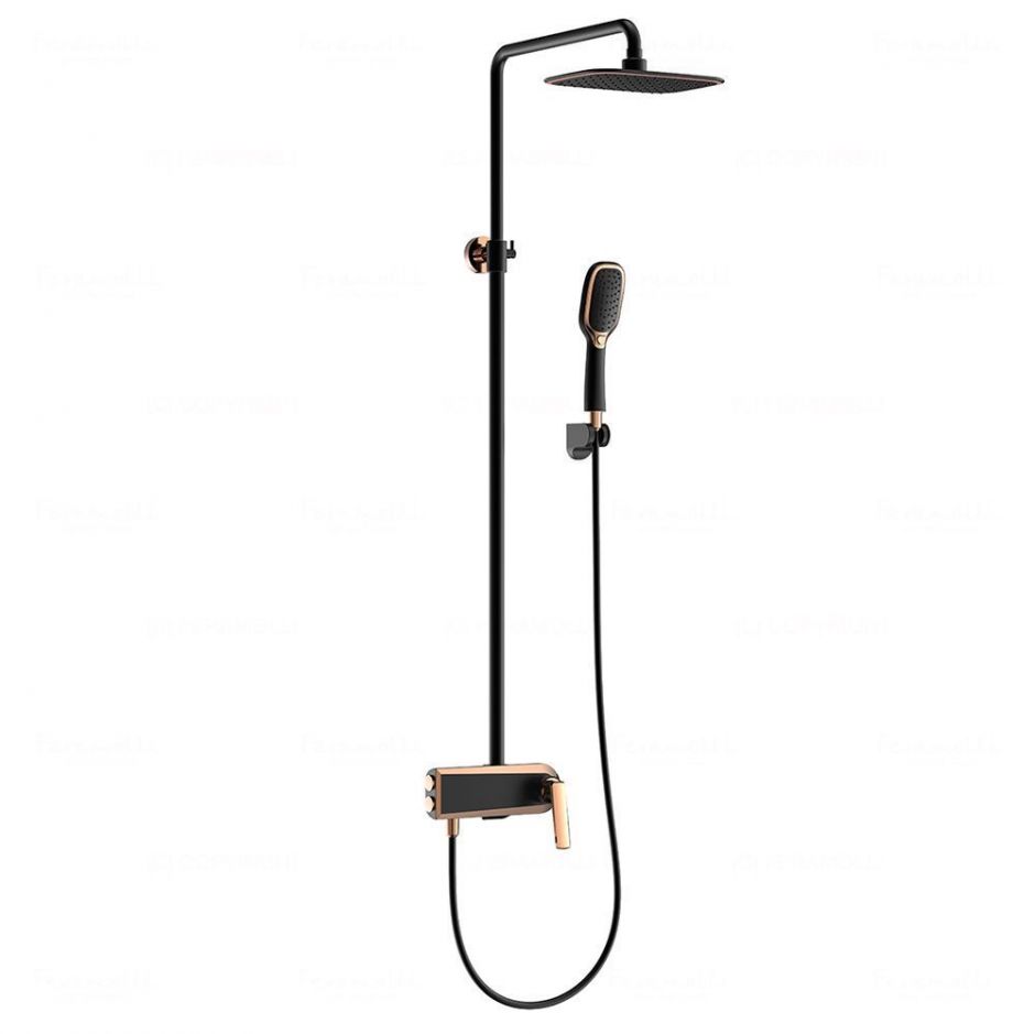 Черная душевая система 3 в 1 Feramolli RBL7077, черный/розовое золото