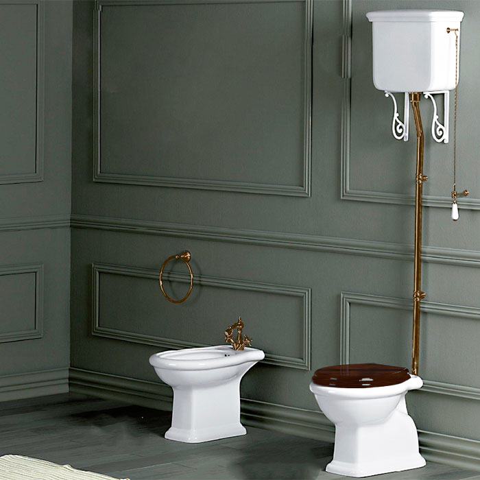 Изображение Напольный унитаз SIMAS Lante 385х58см с высоким бачком с фурнитурой цвета бронза