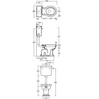 Унитаз напольный SIMAS Lante 385х58см с низким бачком с фурнитурой золото схема 2 Унитаз напольный SIMAS Lante 385х58см с низким бачком с фурнитурой золото схема 2