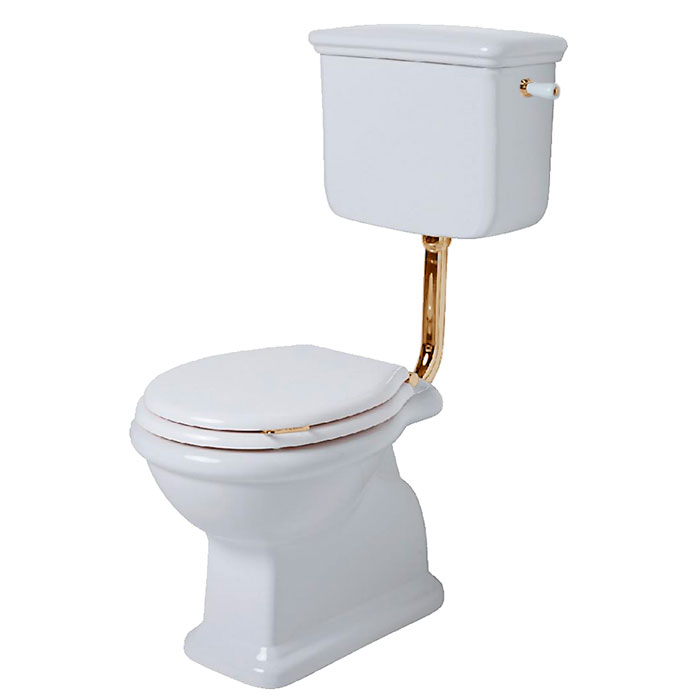 Унитаз напольный SIMAS Lante 73х37.5см выпуск в стену с низким бачком с фурнитурой цвета золото