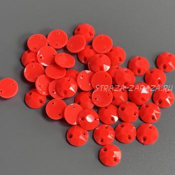 Глянцевые Пластиковые Пришивные Стразы Fluo_Coral Сириус 12 мм