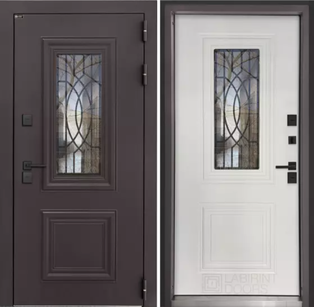 Входная дверь с терморазрывом и стеклопакетом Входная Лабиринт Сияна коричневая 8019 - Ванилла Веллюто
