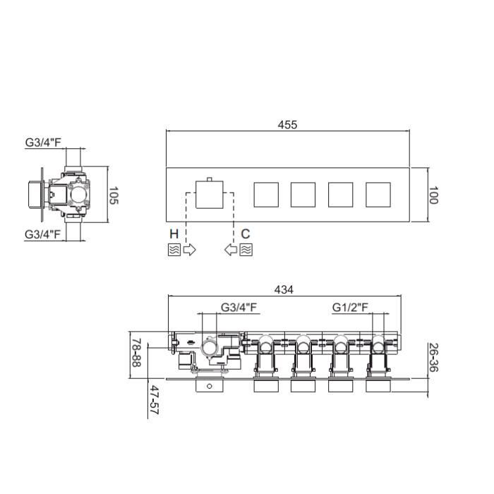 Смеситель Carimali ilQuadro  21040EST/O-CR ФОТО