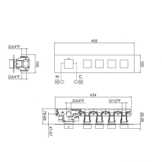 Смеситель Carimali ilQuadro 21040EST/O-CR схема 2 Смеситель Carimali ilQuadro 21040EST/O-CR схема 2