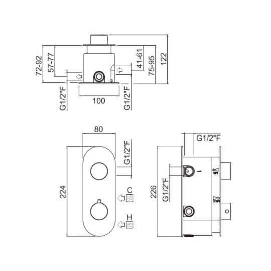Термостатический смеситель для ванны на 2 выхода - внешняя часть Carimali ilTondo 21228EST/A-CR схема 2 Термостатический смеситель для ванны на 2 выхода - внешняя часть Carimali ilTondo 21228EST/A-CR схема 2