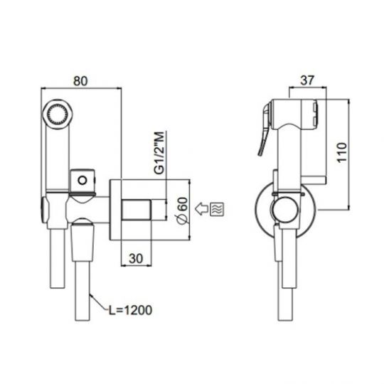 Гигиенический душ - комплект с запорным вентилем Carimali Flat 19100/C-120-CR схема 2 Гигиенический душ - комплект с запорным вентилем Carimali Flat 19100/C-120-CR схема 2