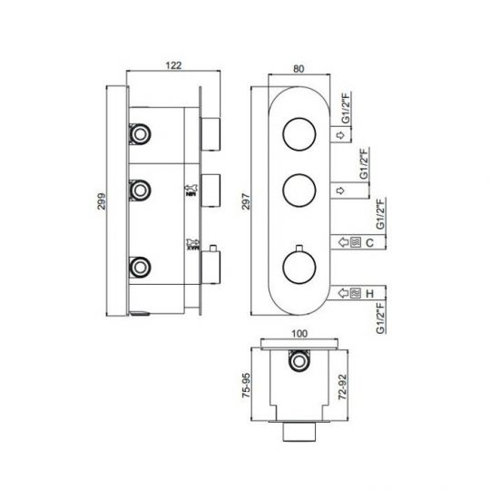 Термостатический смеситель для ванны на 2 потребителя - внешняя часть Carimali ilTondo 21027EST/A-CR схема 2 Термостатический смеситель для ванны на 2 потребителя - внешняя часть Carimali ilTondo 21027EST/A-CR схема 2