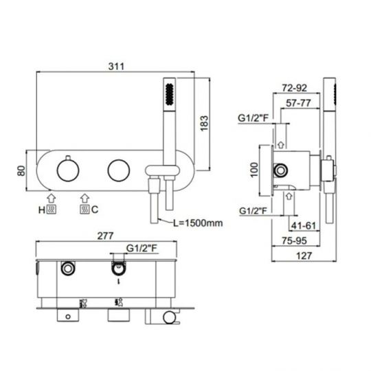 Термостатический смеситель для ванны на 3 выхода - внешняя часть Carimali ilTondo 21838EST/A-CR схема 2 Термостатический смеситель для ванны на 3 выхода - внешняя часть Carimali ilTondo 21838EST/A-CR схема 2