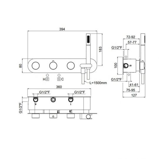 Термостатический смеситель для ванны на 4 выхода - внешняя часть Carimali ilTondo 21848EST/A-CR схема 2 Термостатический смеситель для ванны на 4 выхода - внешняя часть Carimali ilTondo 21848EST/A-CR схема 2