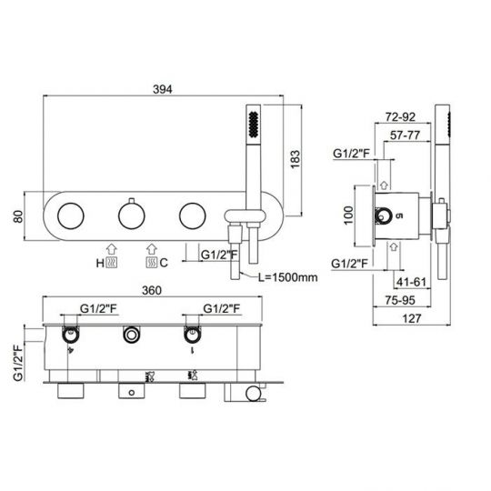 Термостатический смеситель для ванны на 5 выходов - внешняя часть  Carimali ilTondo 21858EST/A-CR схема 2