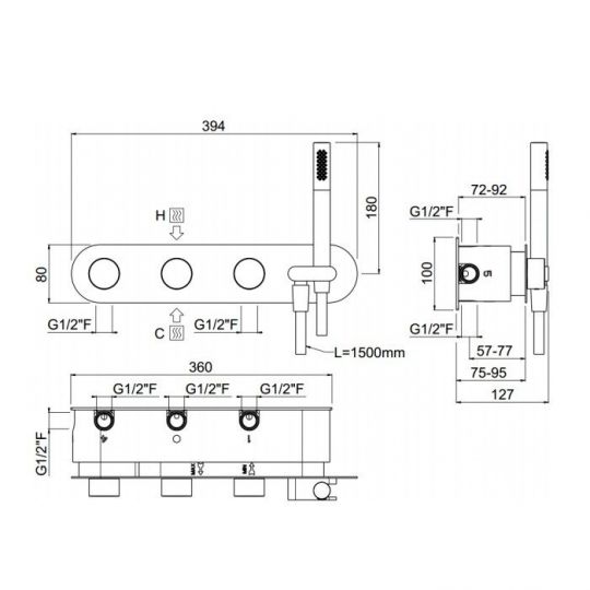 Прогрессивный смеситель для ванны на 5 выходов - внешняя часть Carimali ilTondo 21958EST/A-CR схема 2 Прогрессивный смеситель для ванны на 5 выходов - внешняя часть Carimali ilTondo 21958EST/A-CR схема 2