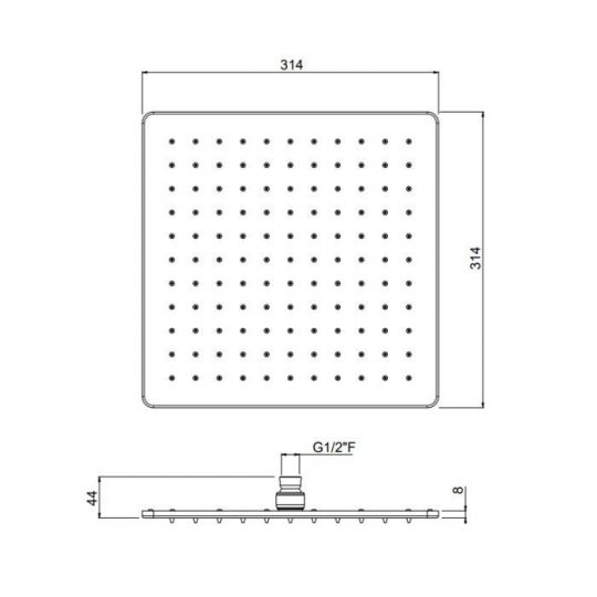 Верхний душ 300х300 мм  Carimali OttoMillimetri 8MM0006CRX схема 2