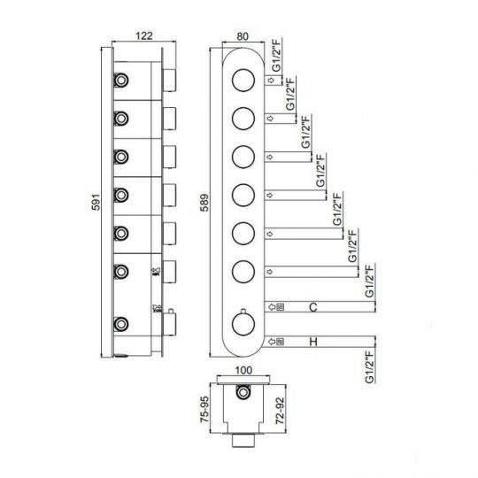 Термостатический смеситель для ванны на 6 потребителей - внешняя часть Carimali ilTondo 21067EST/A-CR схема 2 Термостатический смеситель для ванны на 6 потребителей - внешняя часть Carimali ilTondo 21067EST/A-CR схема 2