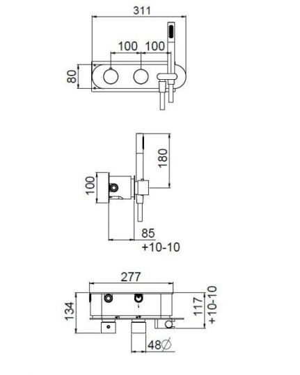 Встраиваемая часть термостатического смесителя на 3 выхода CARIMALI W5101 схема 2 Встраиваемая часть термостатического смесителя на 3 выхода CARIMALI W5101 схема 2