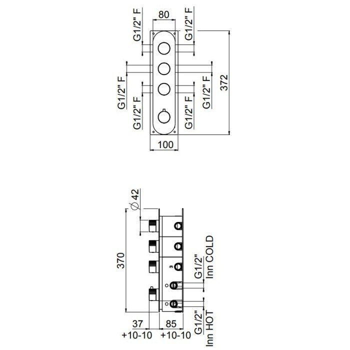 Встраиваемая часть термостатического смесителя с 3 выходами Carimali W21038 ФОТО