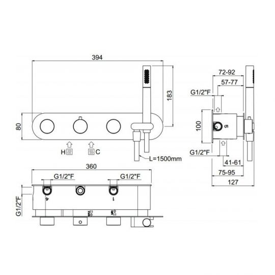 Встраиваемая часть термостатического смесителя на 4 выхода CARIMALI W21849CR схема 2 Встраиваемая часть термостатического смесителя на 4 выхода CARIMALI W21849CR схема 2
