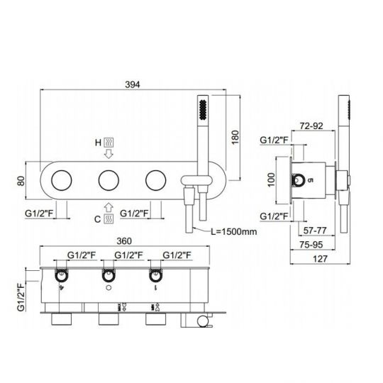 Встраиваемая часть прогрессивного смесителя на 4 выхода CARIMALI W21949CR схема 2