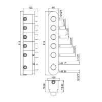 Встраиваемая часть термостатического смесителя с 5 выходами Carimali W21058 схема 2 Встраиваемая часть термостатического смесителя с 5 выходами Carimali W21058 схема 2