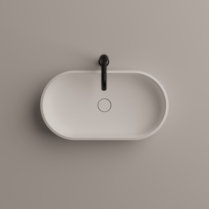 Раковина Agape Undici накладная 59х35х11см. без перелива с донным клапанном Solid surface цвет: белый матовый