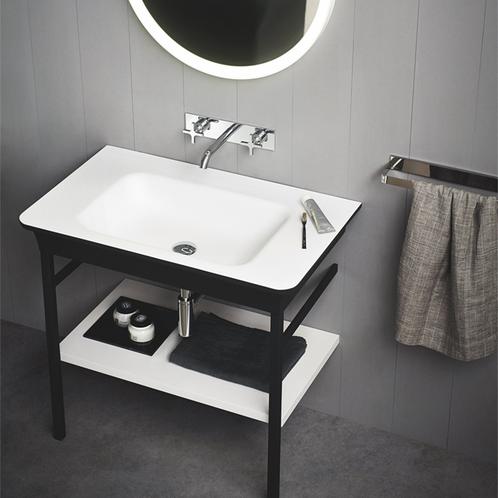 Изображение Консоль Agape Novecento XL под раковину с полкой 85.2x49.7x72.7 см цвет: матовый темный серый