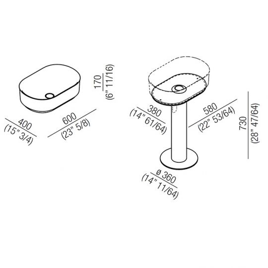 Пьедестал для раковины Agape Immersion h: 73см цвет: черный схема 2