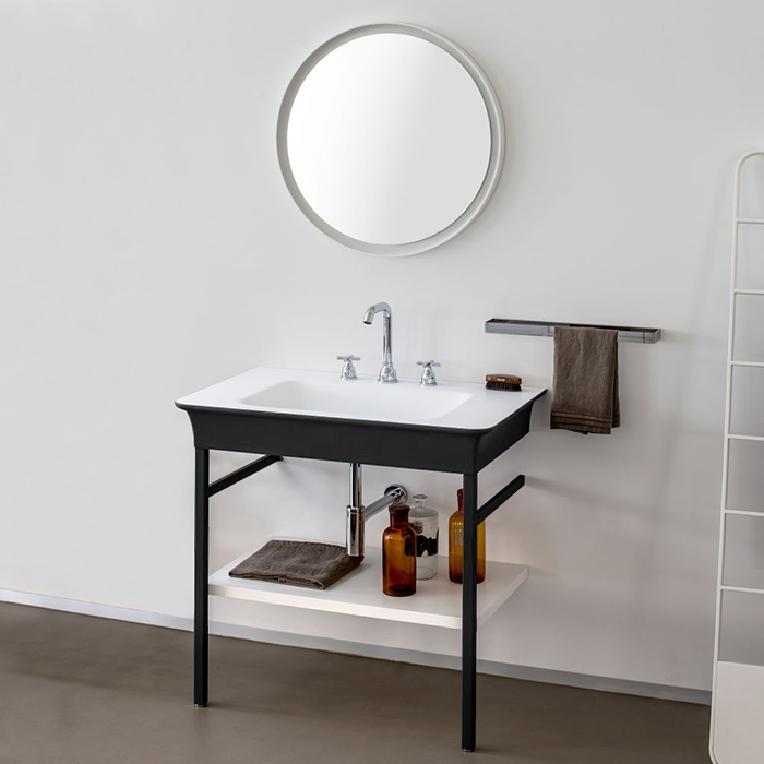 Раковина Agape Novecento XL на стальной базе 90x55x13 см 3 отв. напольная цвет: матовый белый/темный серый