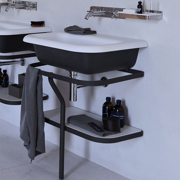 Раковина Agape Ottocento на стальной структуре 70x50x19.6 см напольная цвет: белый/темно-серый