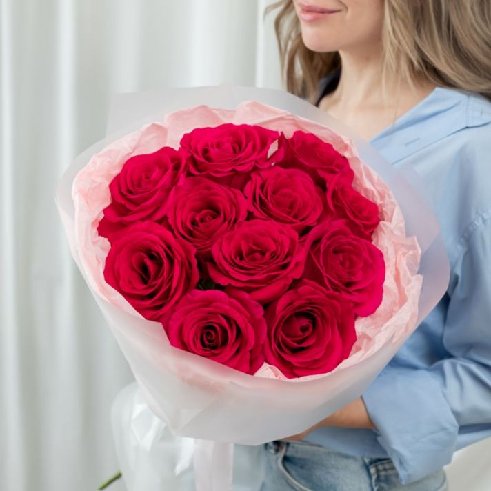 Розовая роза от 11 шт