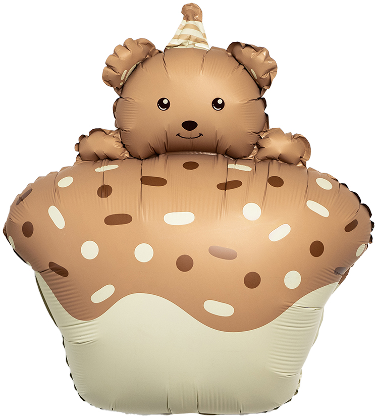 Капкейк с мишкой шар фигурный фольгированный с гелием