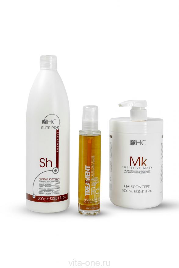 Набор «Питание и шелк» (шампунь+маска+флюид) NUTRITIVE серии ELITE PRO HAIR CONCEPT 1000мл+1000мл+100мл