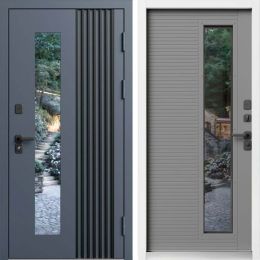 Входная дверь Termo-door Фортис - Грей софт, белый короб с терморазрывом и стеклопакетом