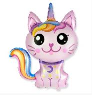 Шар фольга Фигура Кот-Единорог розовый 89 см