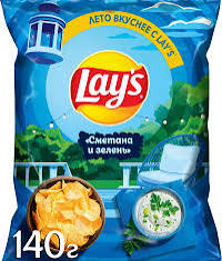 Чипсы ”Lays” со вкусом сметаны и зелени 140г
